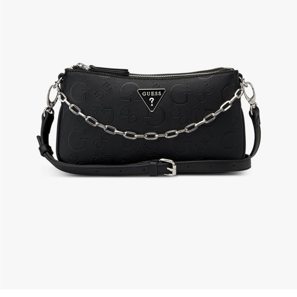 GUESS Black Embossed Crossbody Bag with Chain